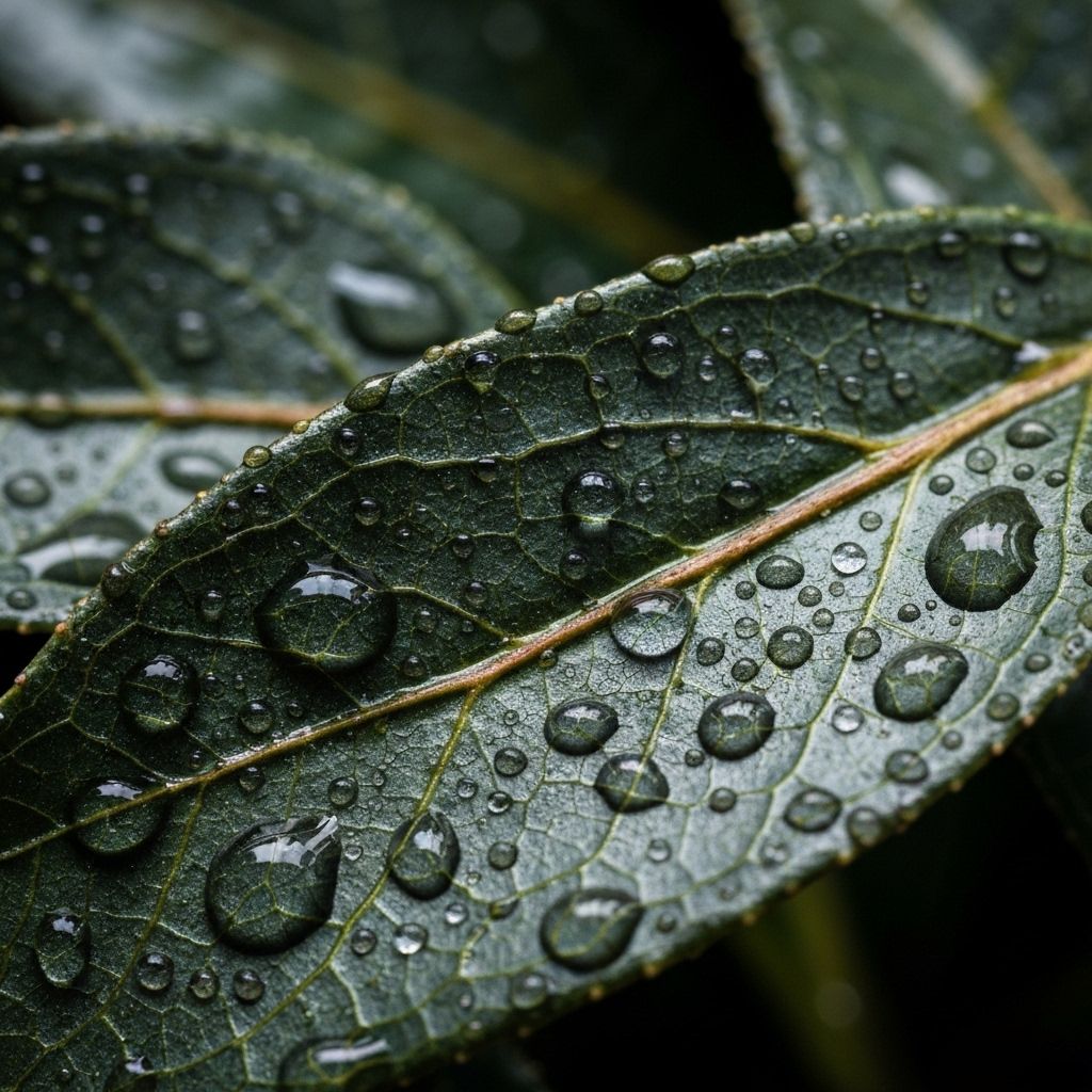 Tea-leaf textures after rain